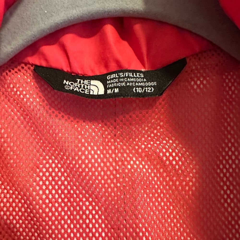 The North Face Kids Gray Rain Jacket with Pink Hood Lining